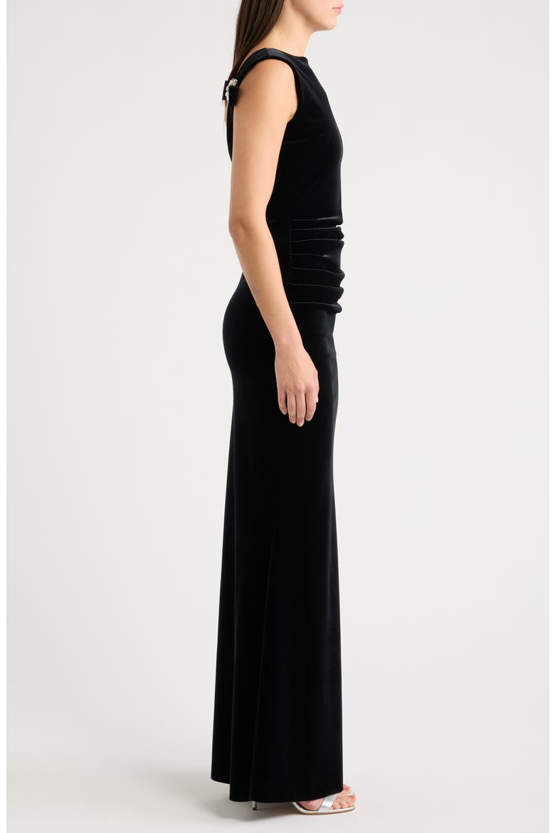 Nima Embellished Velvet Gown, Alternate, color, BLACK