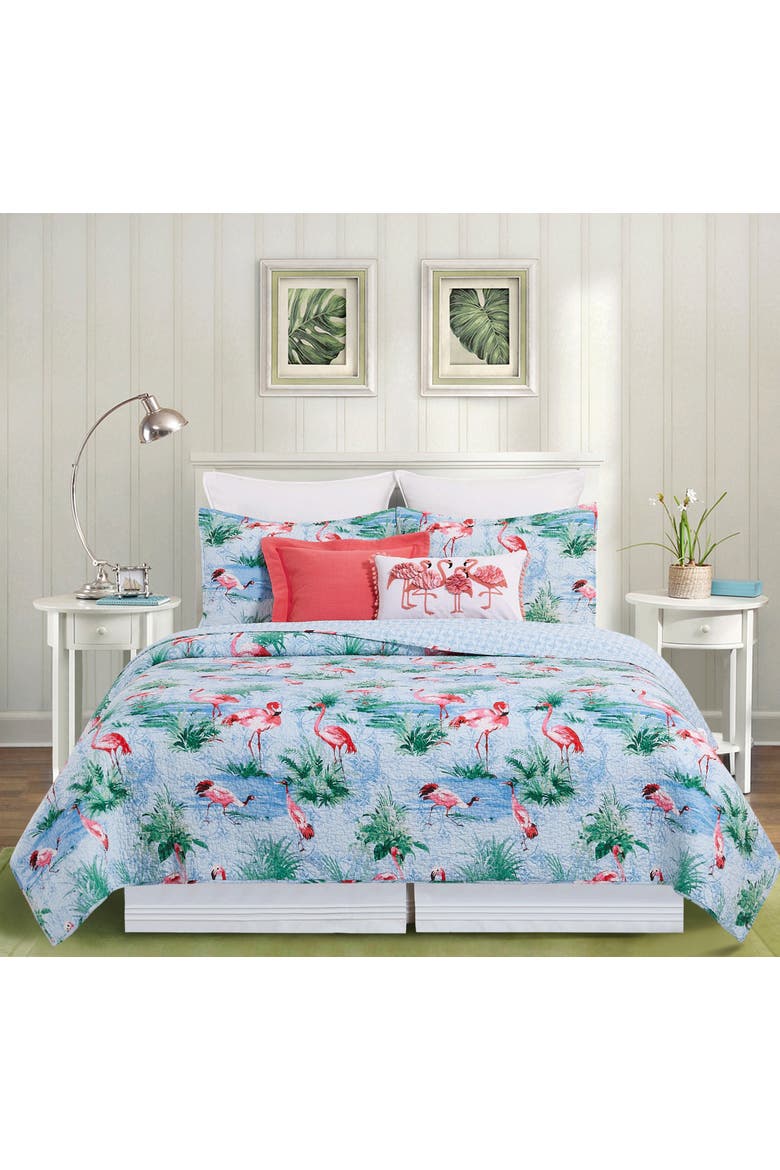 Paradise Coast Flamingo Cotton Quilt Set  - Reversible and Machine Washable, Alternate, color, Blue