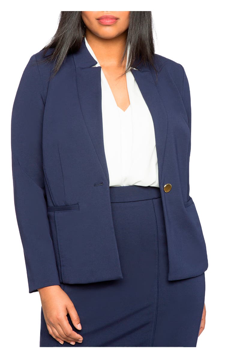ELOQUII The Ultimate Stretch One Button Blazer, Main, color, Maritime Blue