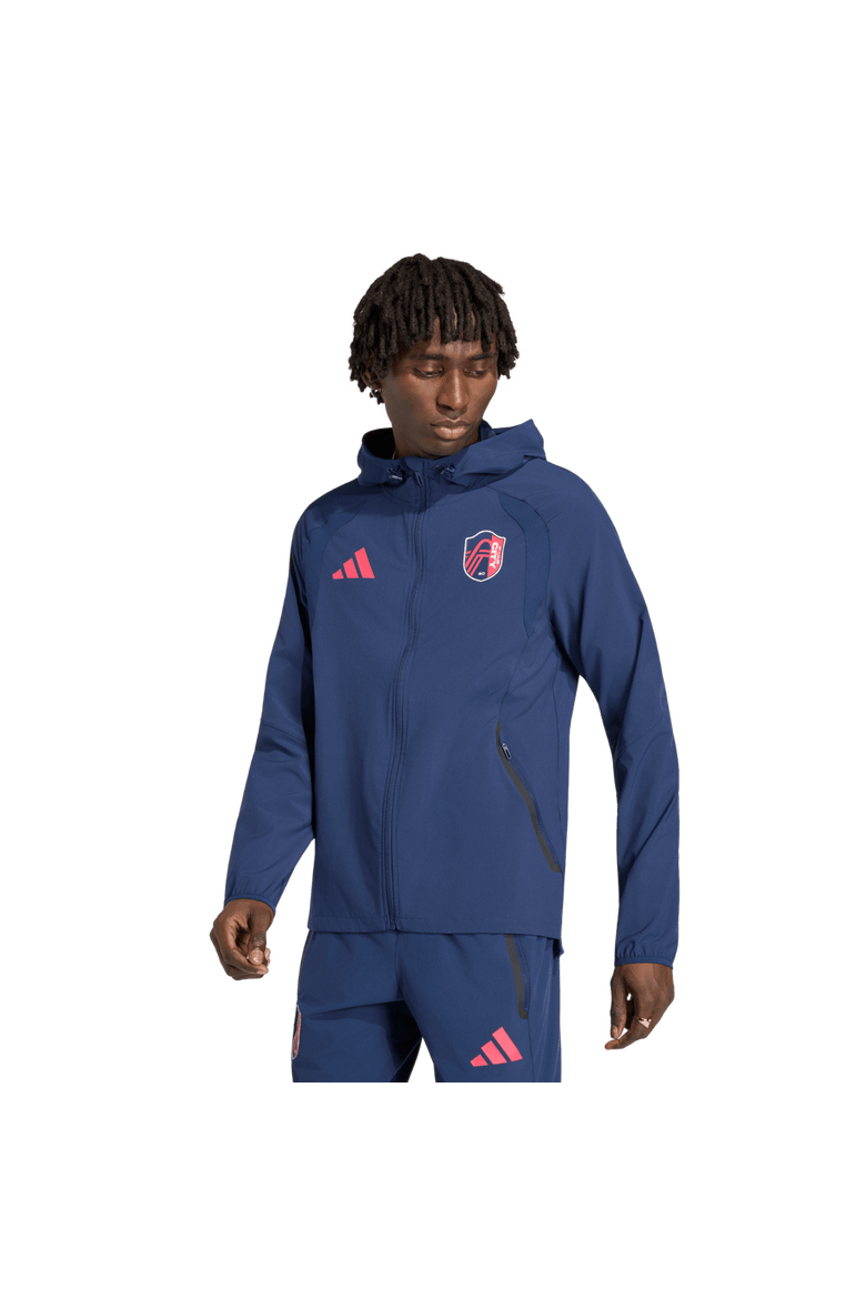 Men's adidas  Navy St. Louis CITY SC Tiro Travel Full-Zip Hooded Windbreaker, Main, color, Navy
