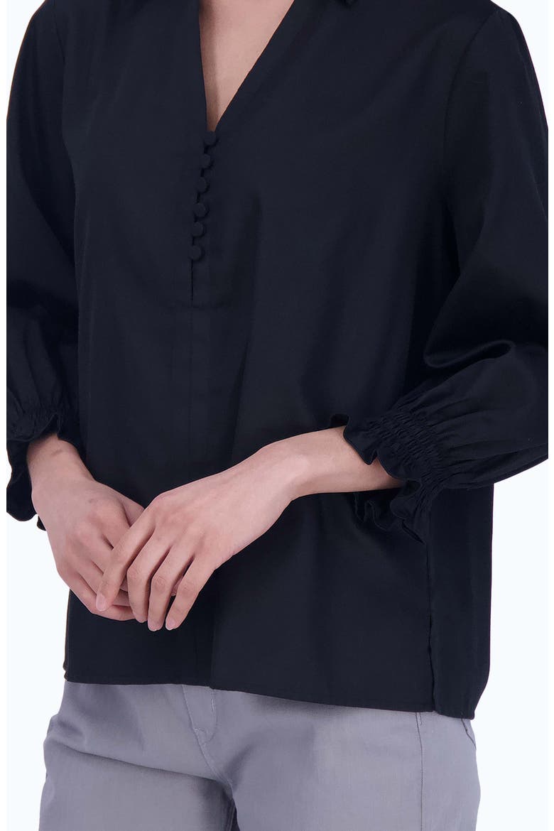 Alexis Smocked Cuff Sateen Popover Top, Alternate, color, BLACK