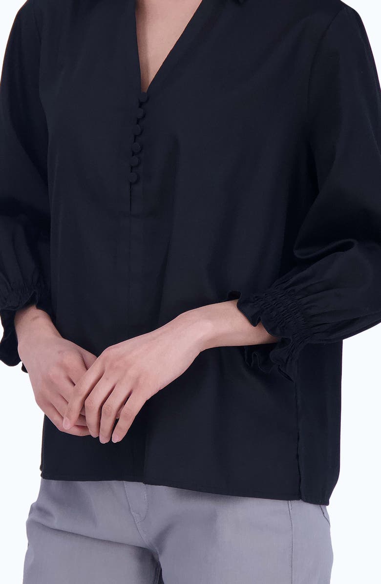 Foxcroft Alexis Smocked Cuff Sateen Popover Top, Alternate, color, 