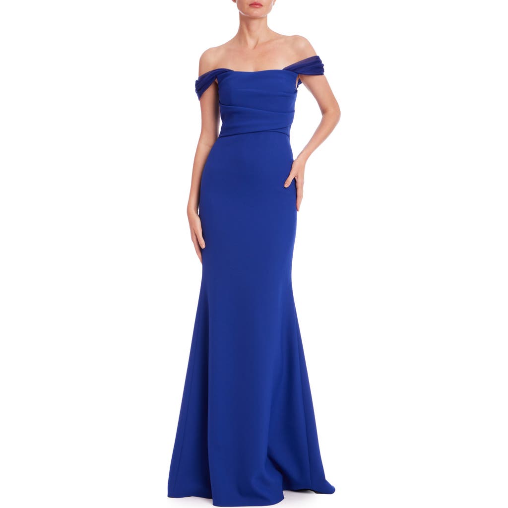 Badgley Mischka Collection Off The Shoulder Trumpet Gown In Blueberry