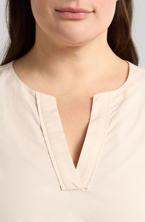 Wit & Wisdom Cuffed Split Neck Top In Stone