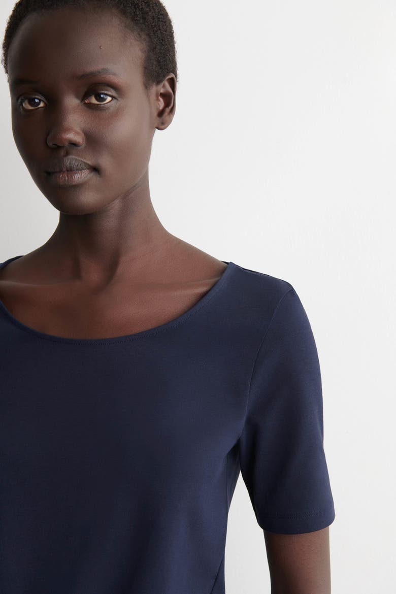 Slim Scoop-Neck Cotton T-Shirt, Alternate, color, NAVY