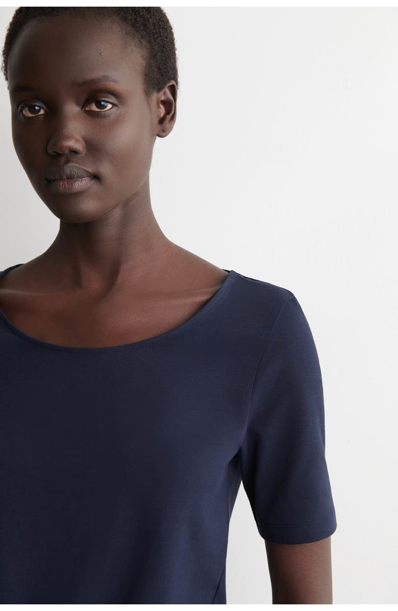 COS Slim Scoop-Neck Cotton T-Shirt, Alternate, color, Navy