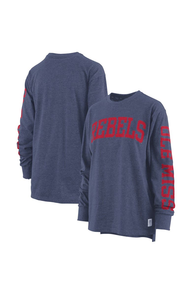 PRESSBOX Women's Pressbox Navy Ole Miss Rebels Two-Hit Canyon Long Sleeve T-Shirt, Main, color, Navy