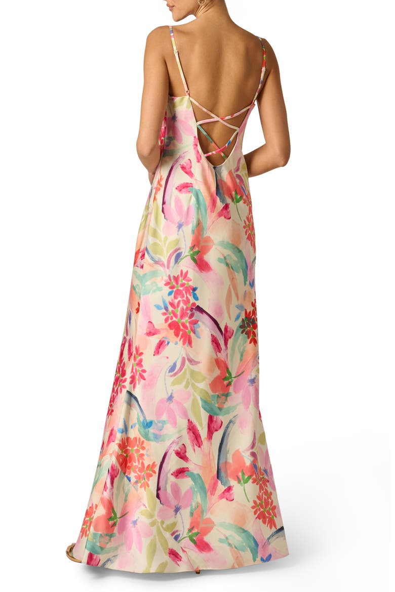 Floral Print Satin Maxi Dress, Alternate, color, IVORY MULTI