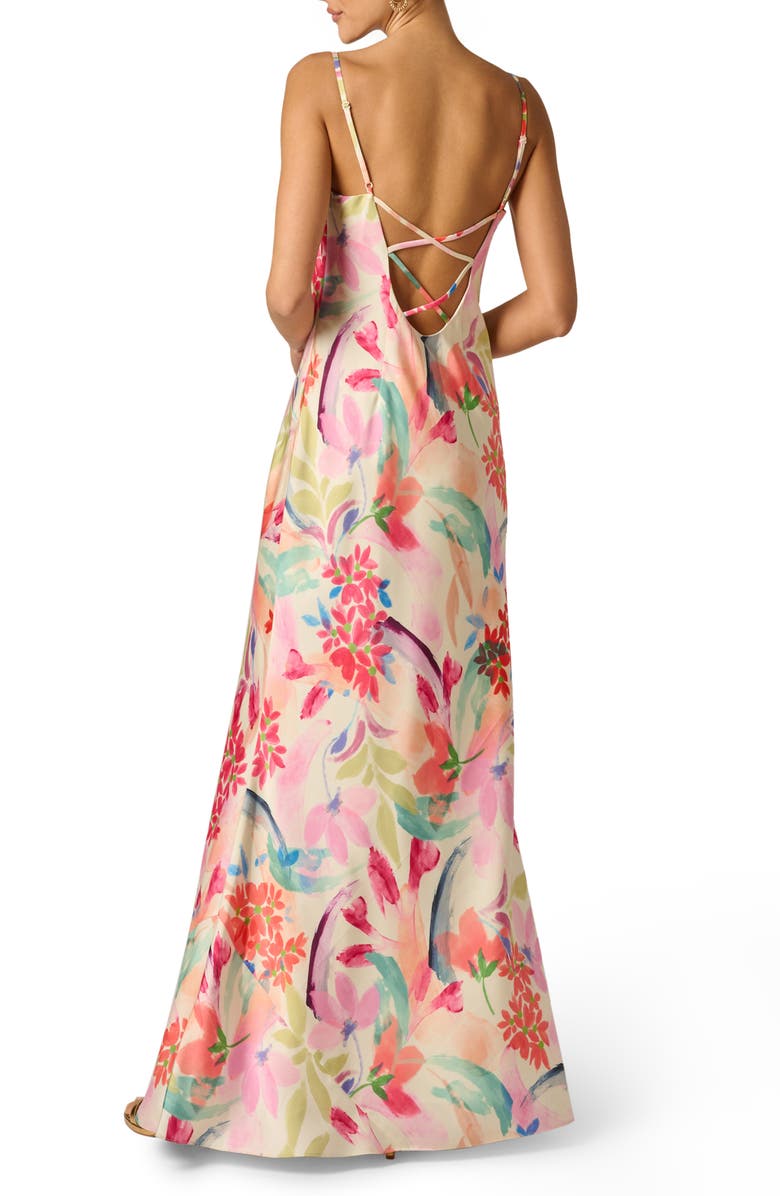 Adrianna Papell Floral Print Satin Maxi Dress, Alternate, color, Ivory Multi