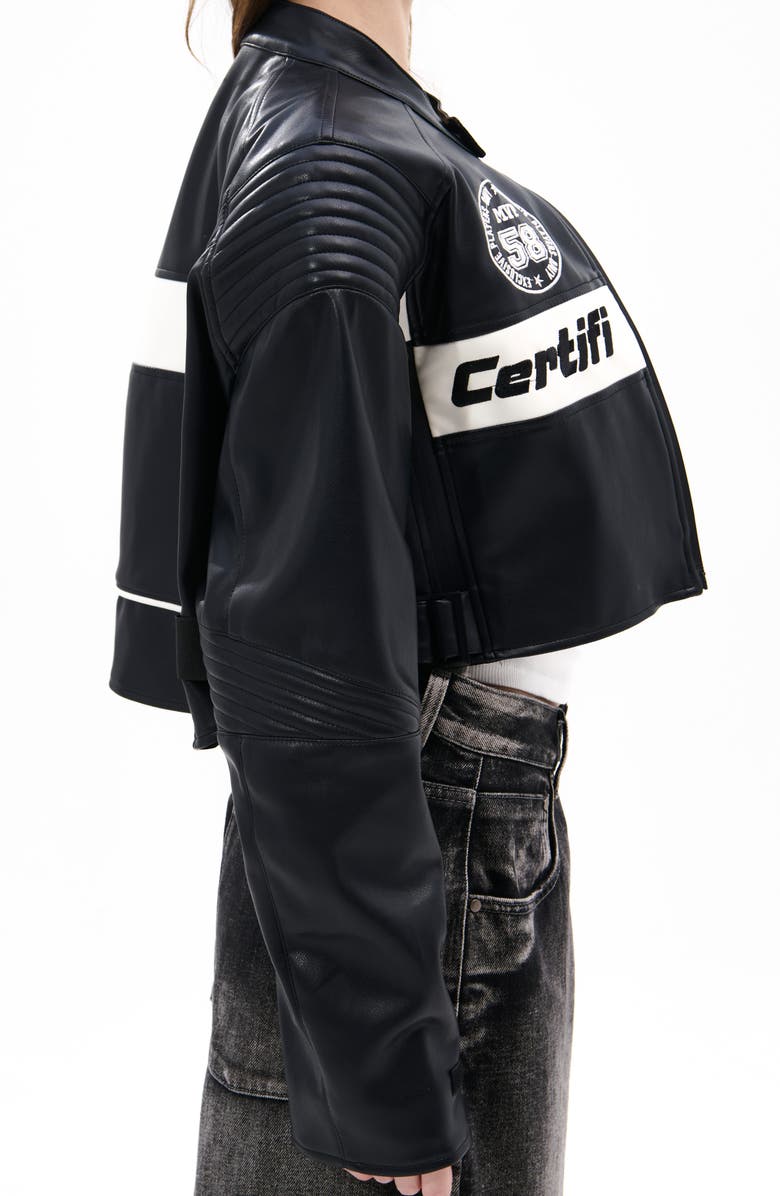 AZALEA WANG Crop Faux Leather Racing Jacket, Alternate, color, Black