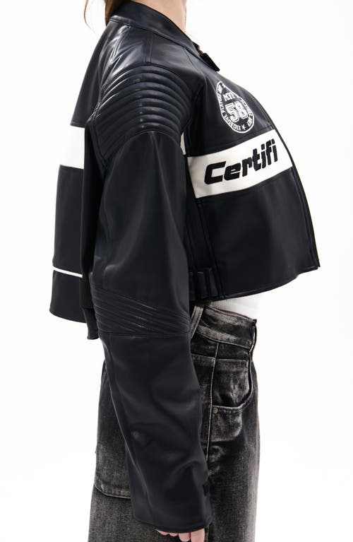 Azalea Wang Crop Faux Leather Racing Jacket In Black