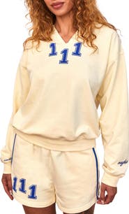 THE MAYFAIR GROUP Athletic Department Notch Neck Graphic Sweatshirt