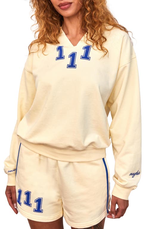 Shop The Mayfair Group Athletic Department Notch Neck Graphic Sweatshirt In Yellow