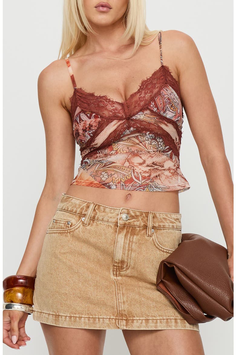 Loraleigh Mix Print Lace Trim Camisole, Main, color, ORANGE MULTI