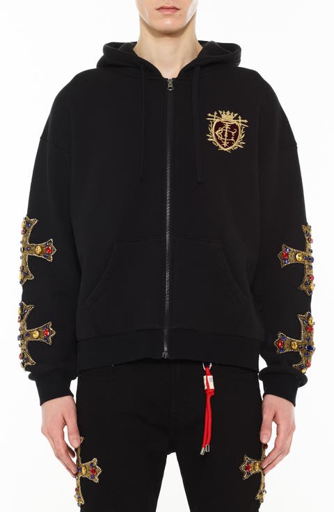 Family Crest Zip-Front Cotton Hoodie