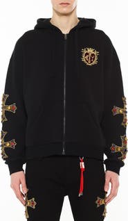 Cult of Individuality Family Crest Zip-Front Cotton Hoodie