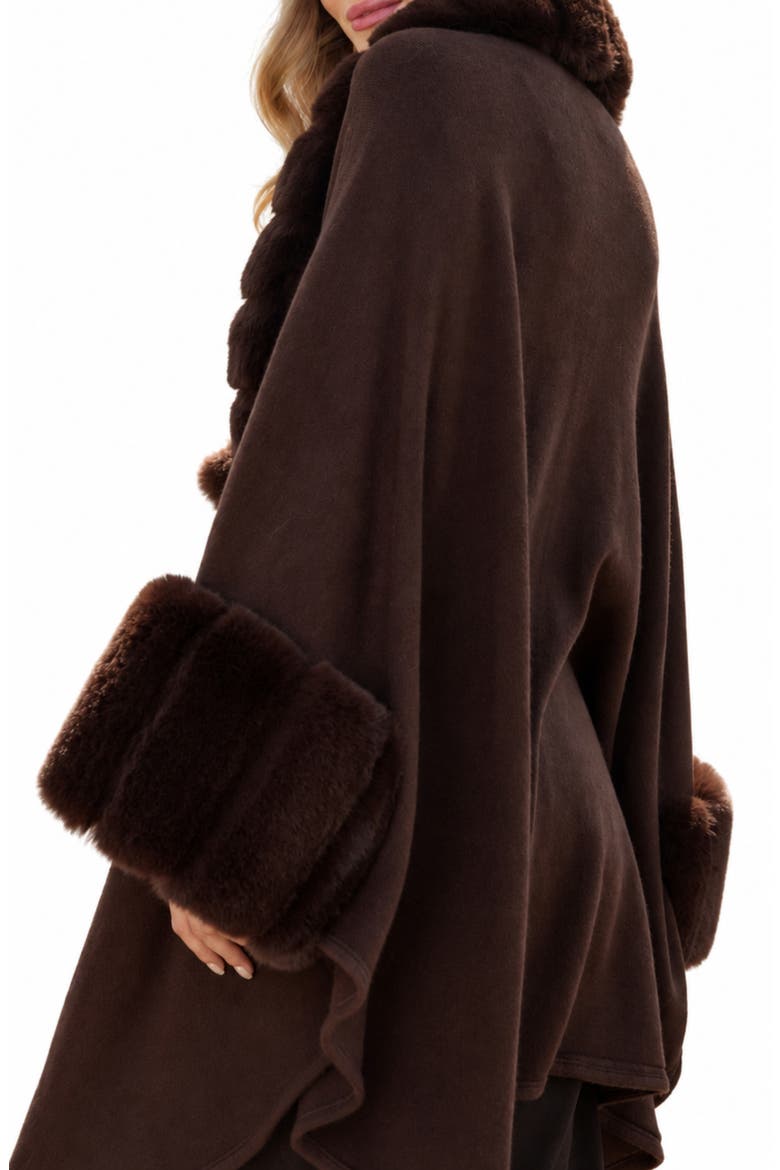 Filippa Faux Fur Trim Cardigan, Alternate, color, DARK BROWN