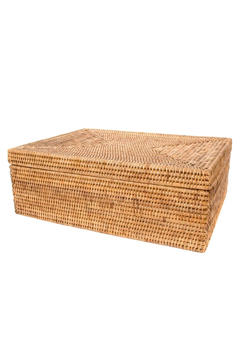 Artifacts Rattan Storage Box with Lid - Flat Legal File Organizer, Main, color, Honey Brown