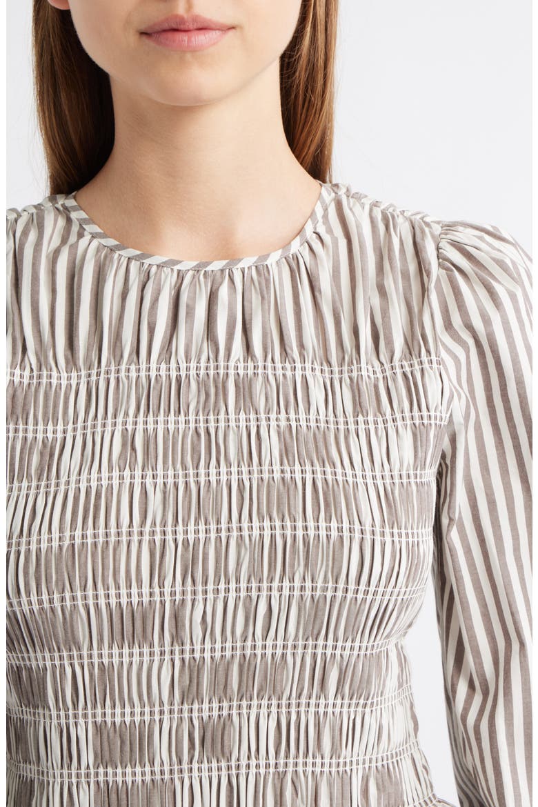Tabi Smocked Peplum Top, Alternate, color, ESPRESSO IVORY STRIPE
