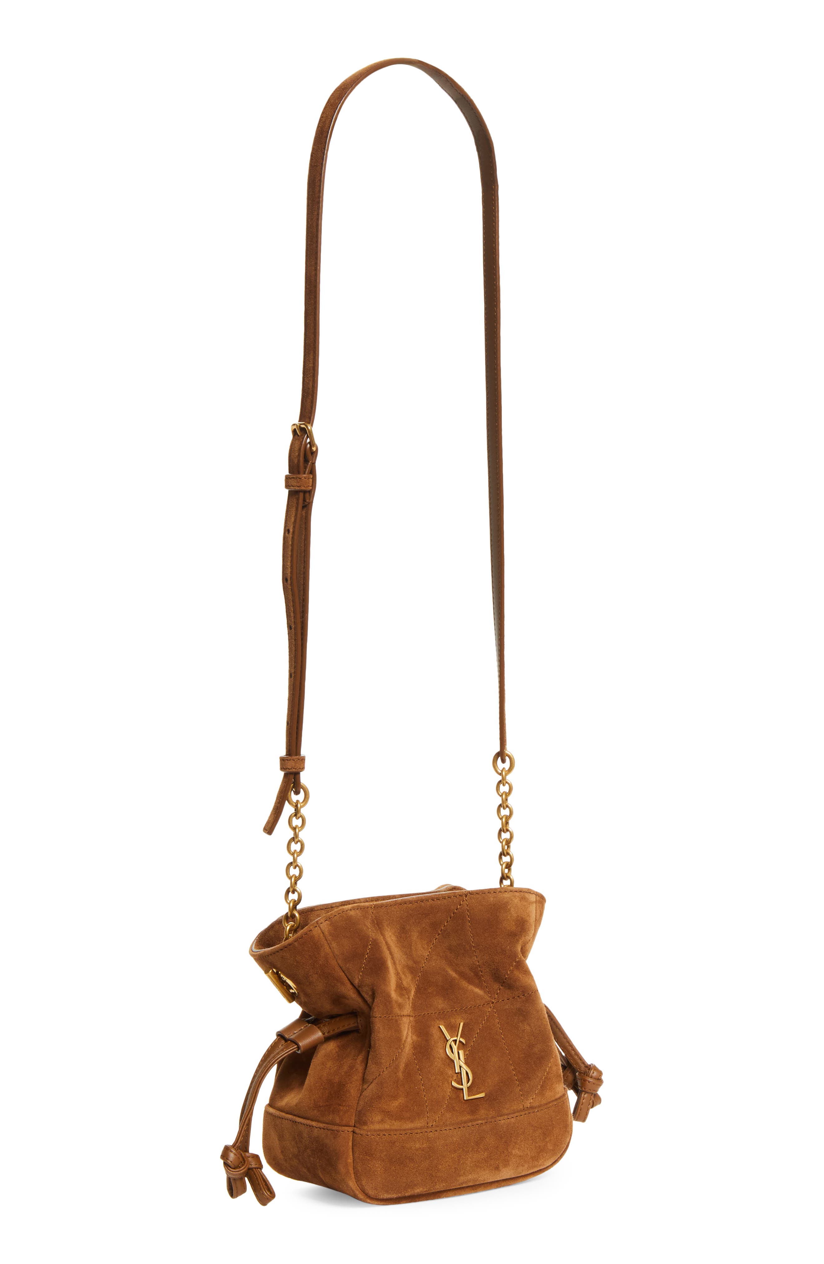 Saint Laurent Mini Jamie Suede Shoulder Bag, Alternate, color, Caramel Cognac