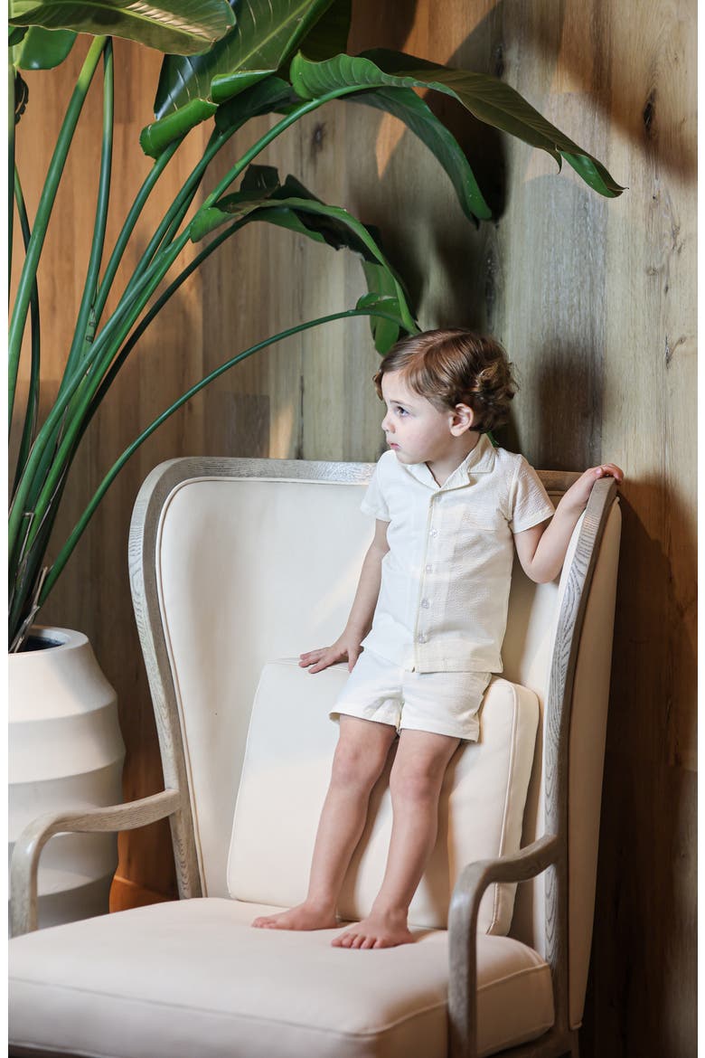 Kids' Textured Button-Up Shirt & Shorts Set, Alternate, color, SAND