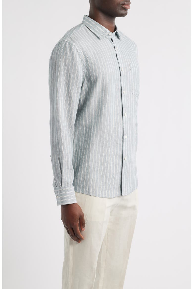 Pinstripe Linen Button-Up Shirt, Alternate, color, BLUE SPRUCE CLIFF STRIPE