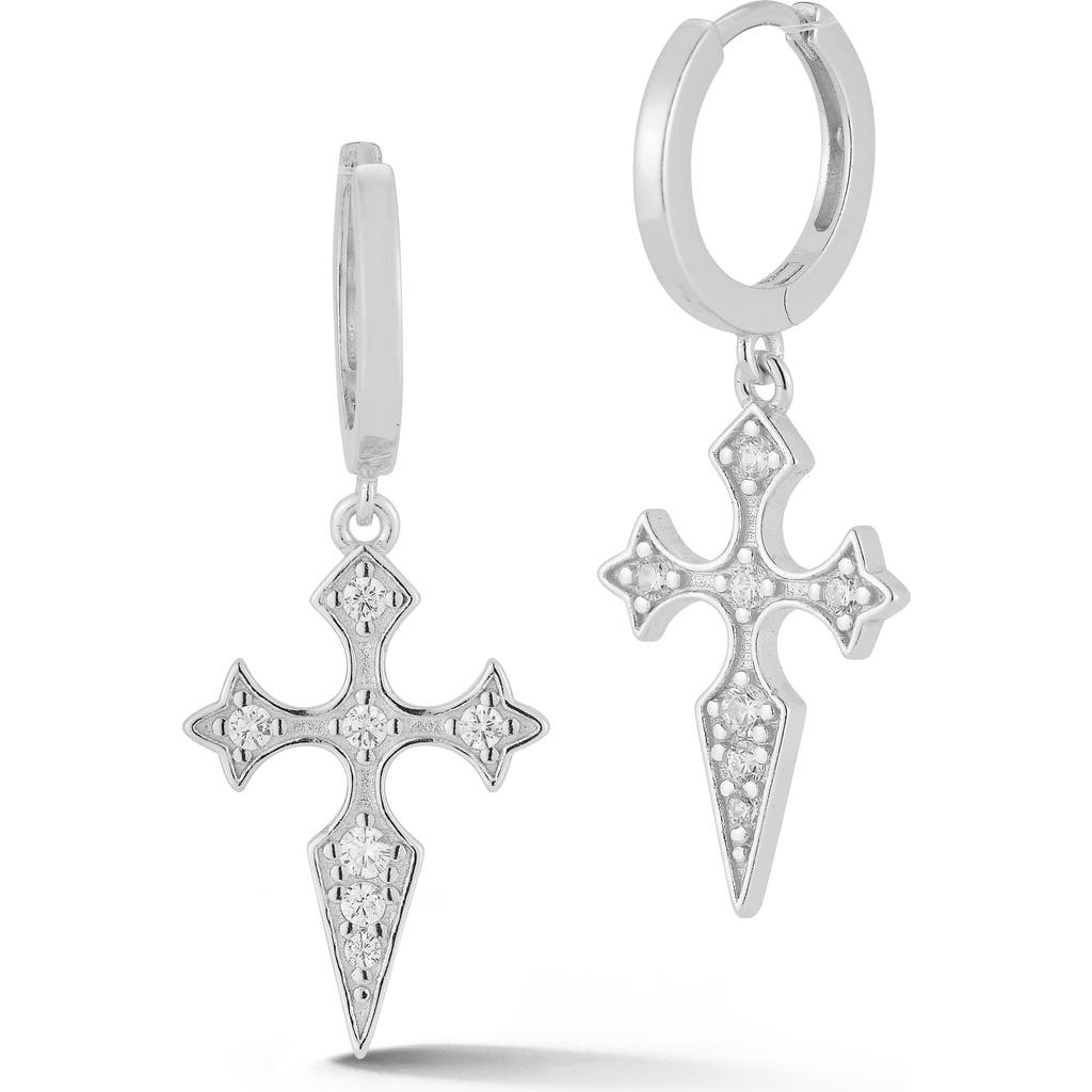 Glaze Jewelry Cubic Zirconia Cross Drop Huggie Hoop Earrings In Metallic