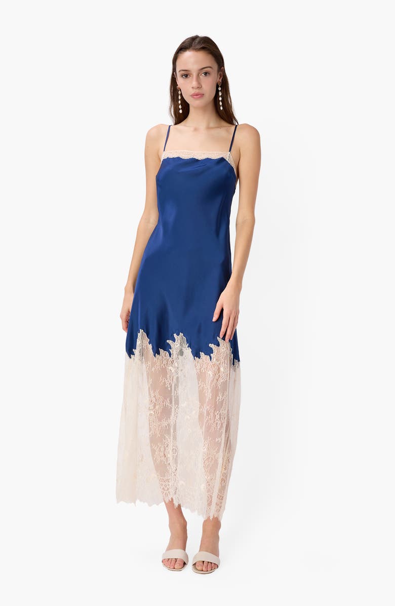 CAMI NYC Verity Sheer Lace Trim Silk Slipdress, Alternate, color, Sailor