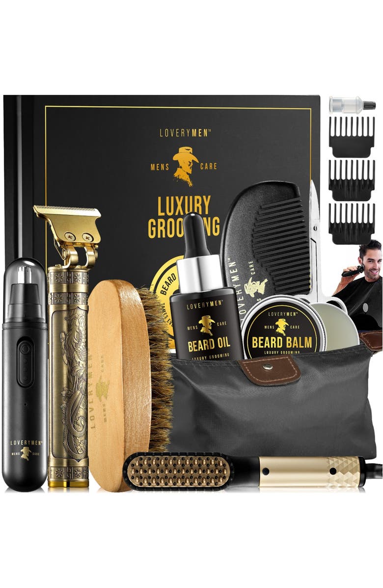 Lovery Men Beard Grooming Kit - 15pc Luxury Beard Care, Alternate, color, Black