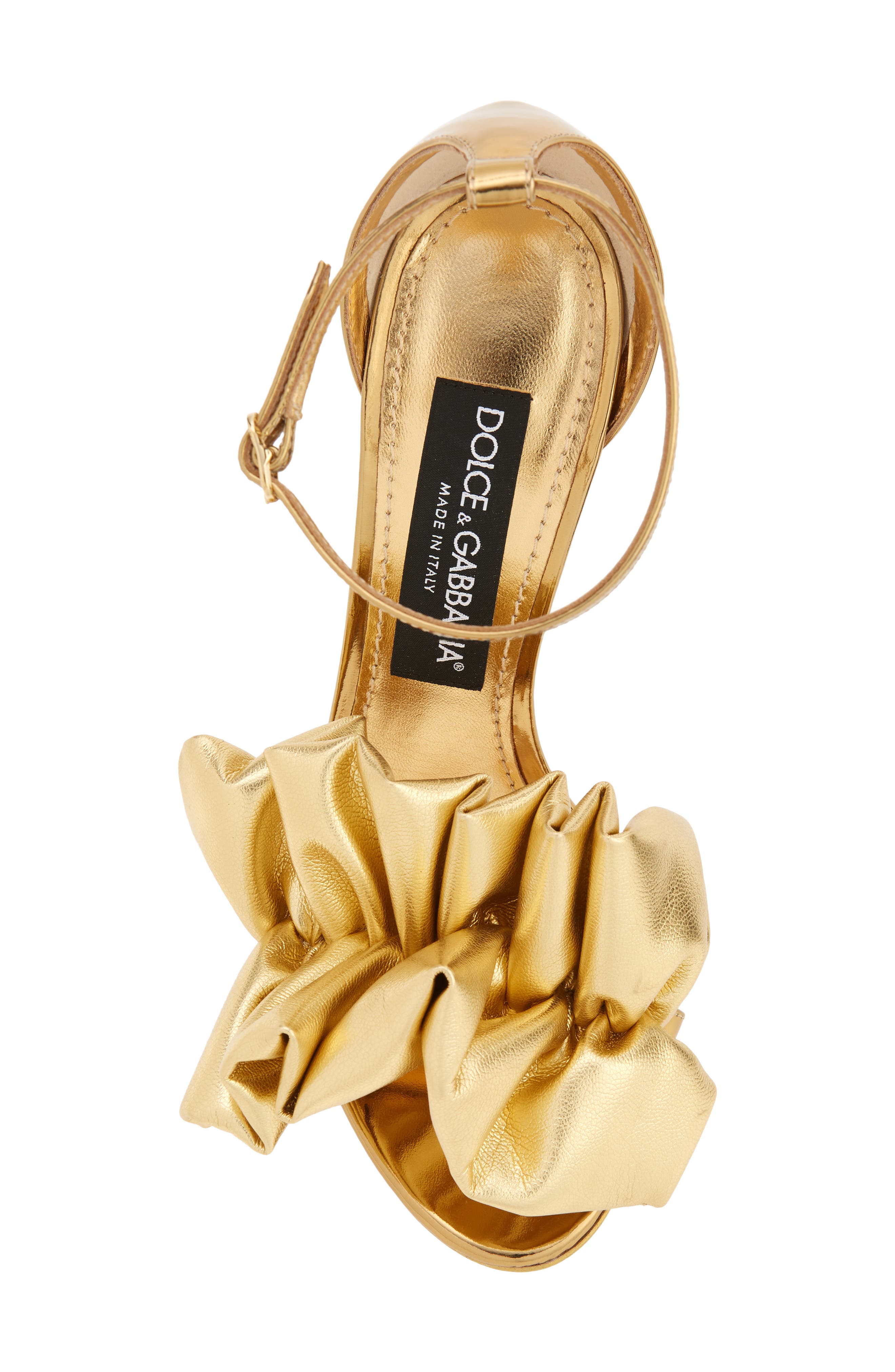 Dolce&Gabbana Scrunchie Strap Metallic Sandal, Alternate, color, 