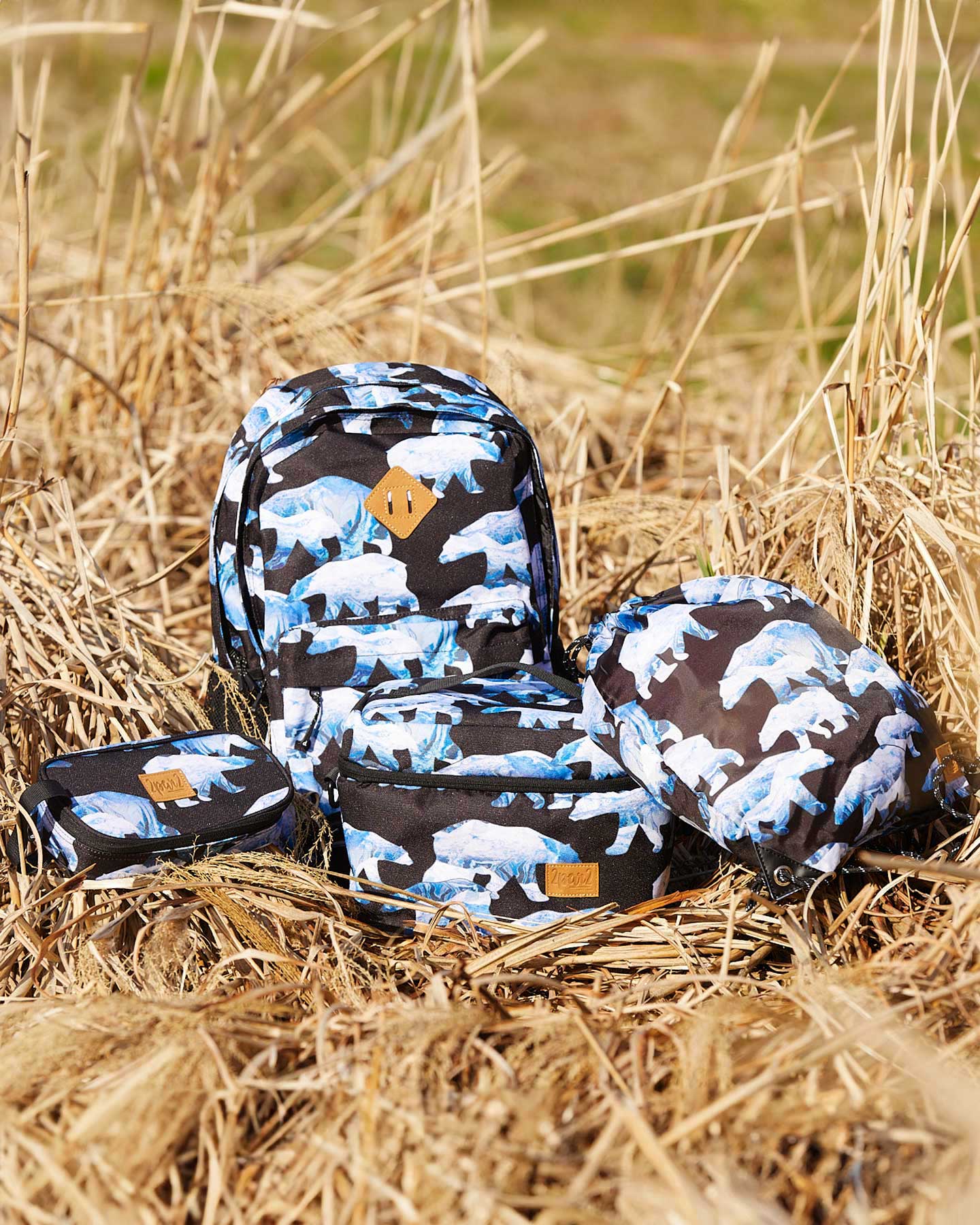 Deux par Deux Boy's Drawstring Bag Black Printed Polar Bears, Alternate, color, 