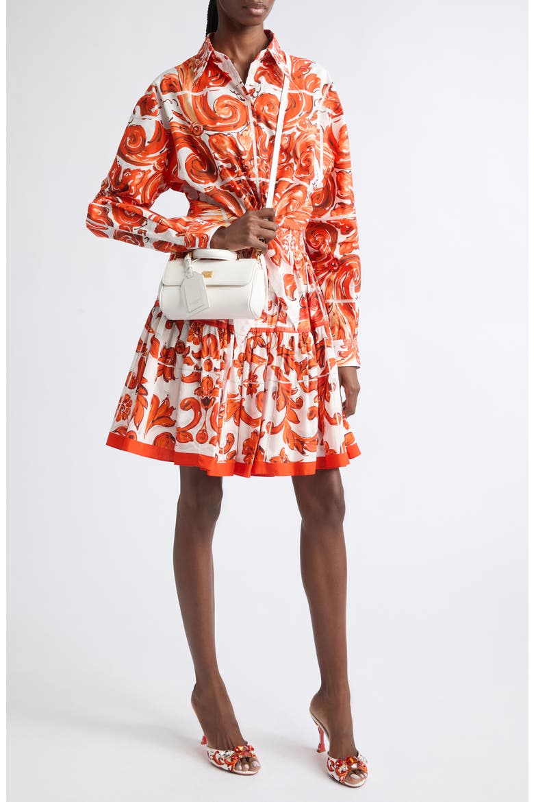 Majolica Print Cotton Poplin Miniskirt, Alternate, color, S9000 VARIANTE ABBINATA