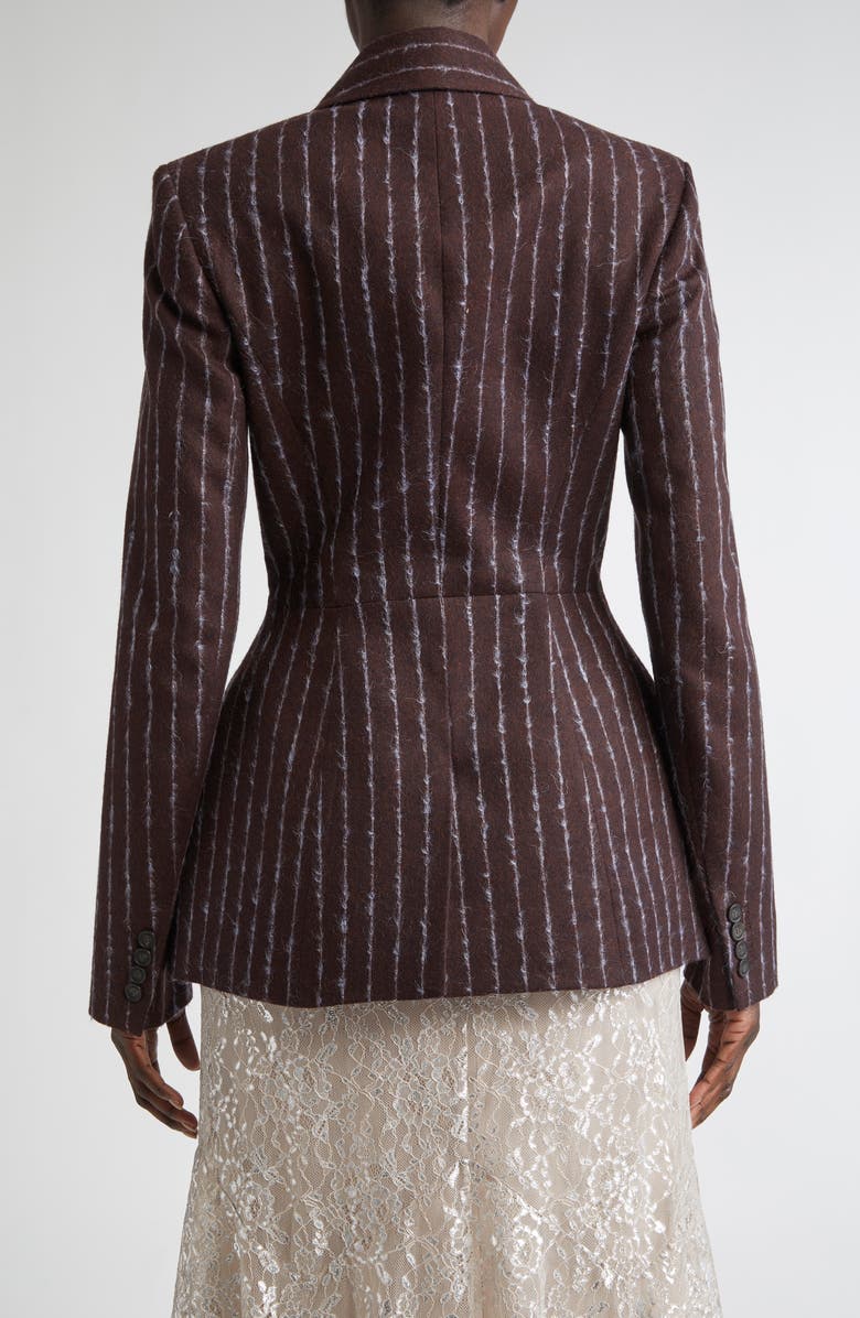 Erdem Pinstripe Fitted Single Breasted Wool & Mohair Blend Blazer, Alternate, color, Dark Plum