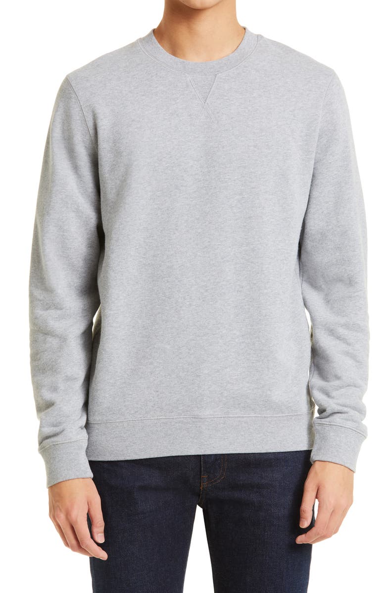 Sunspel Men's Cotton French Terry Sweatshirt, Main, color, Grey Melange