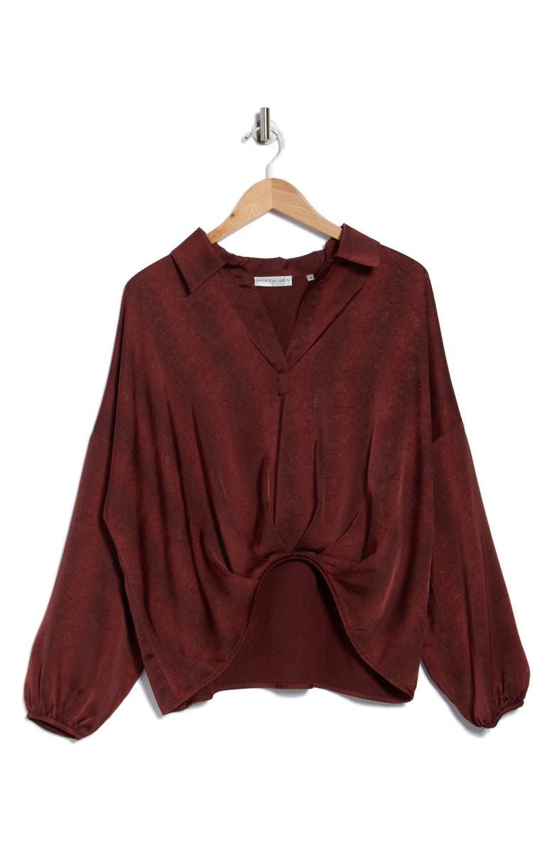 PATRIZIA LUCA Untuck Johnny Collar Long Sleeve Top, Alternate, color, Burgundy