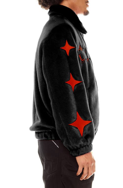 Cult Of Individuality Embroidered Faux Fur Jacket In Black