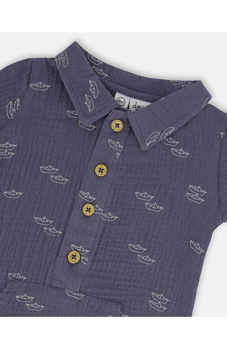 Deux par Deux Baby Boy's Printed Muslin Romper Navy Blue Paper Boats, Alternate, color, 