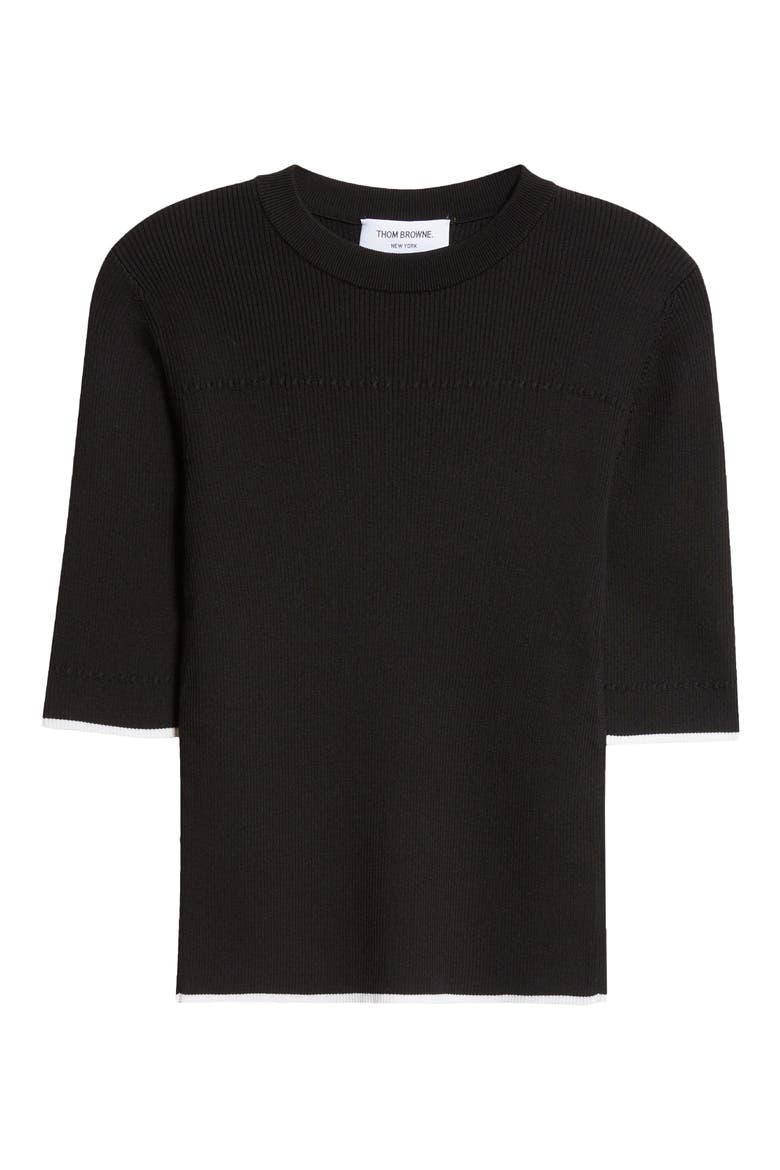 Tipped Virgin Wool & Silk Rib Sweater, Alternate, color, BLACK