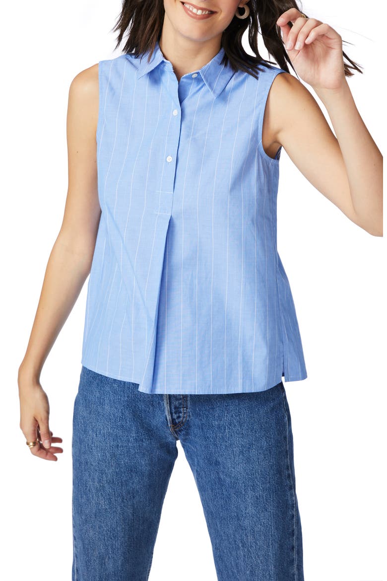 Wide Stripe Sleeveless Cotton Shirt, Alternate, color, VILLA AZUL