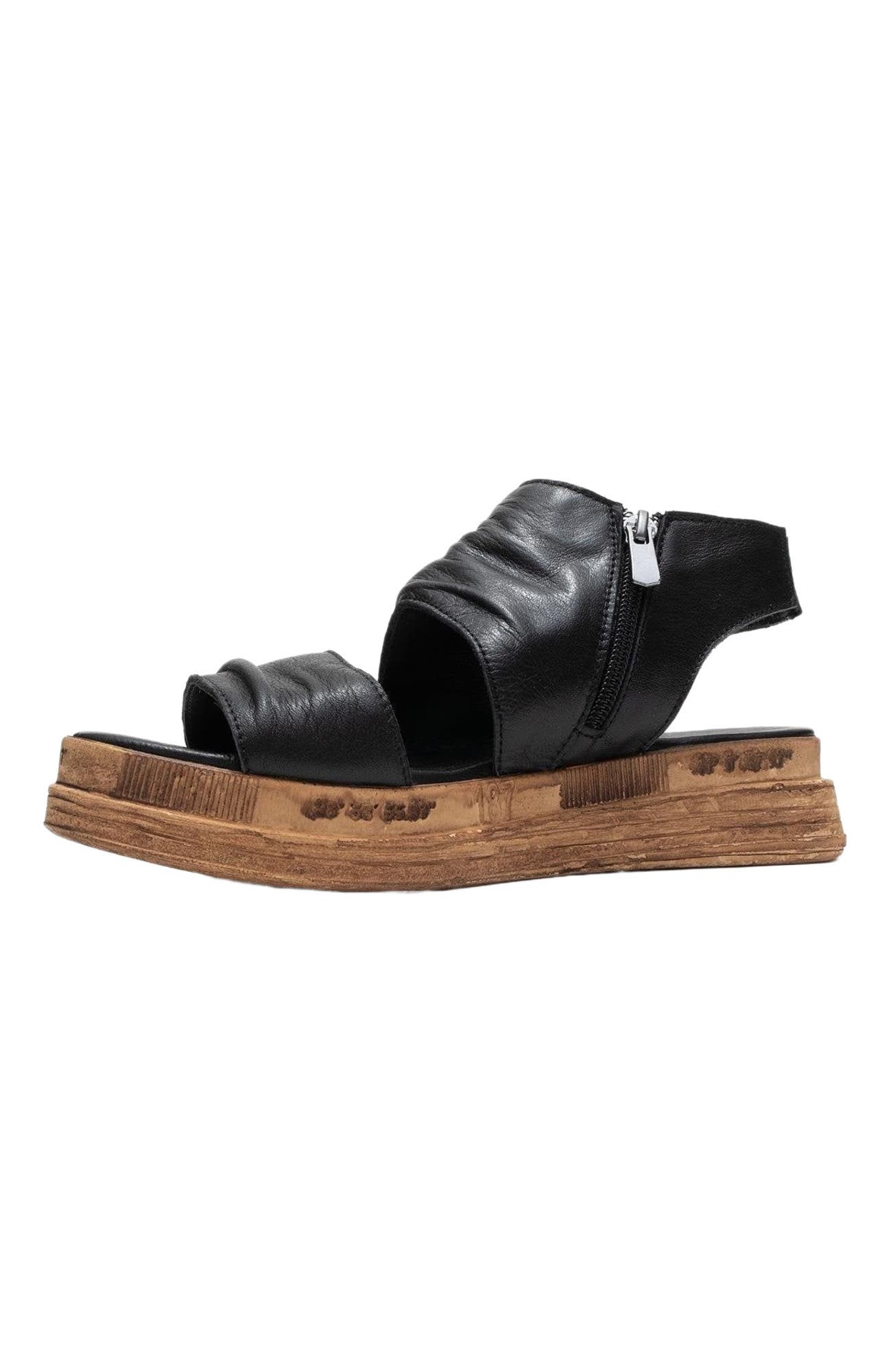 Forever & Always Shoes Lunas Leather Side-Zip Flat Heel Sandal, Alternate, color, Black Leather