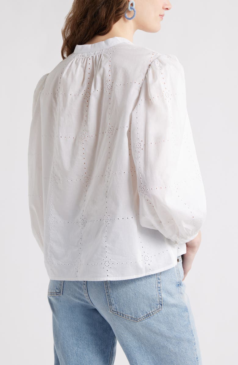 Caslon<sup>®</sup> Eyelet Embroidered Cotton Popover Top, Alternate, color, White