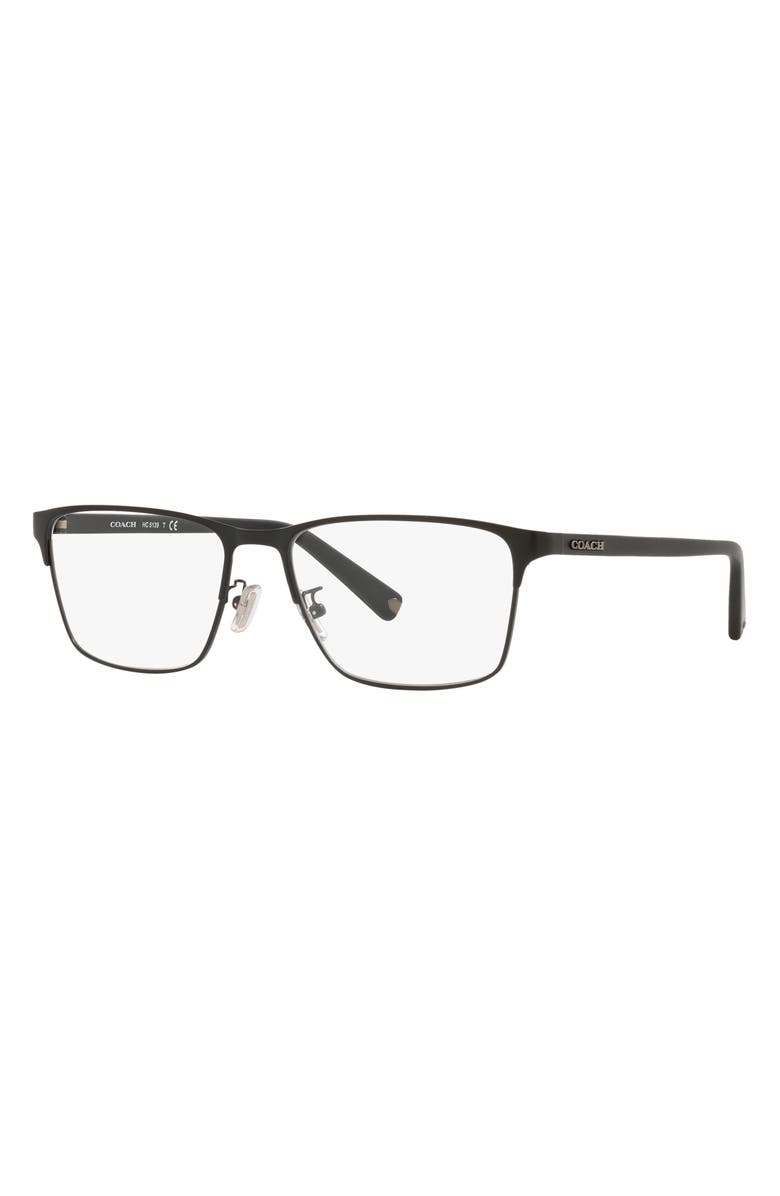 COACH 57mm Rectangular Optical Glasses, Alternate, color, Matte Black / Demo Lens