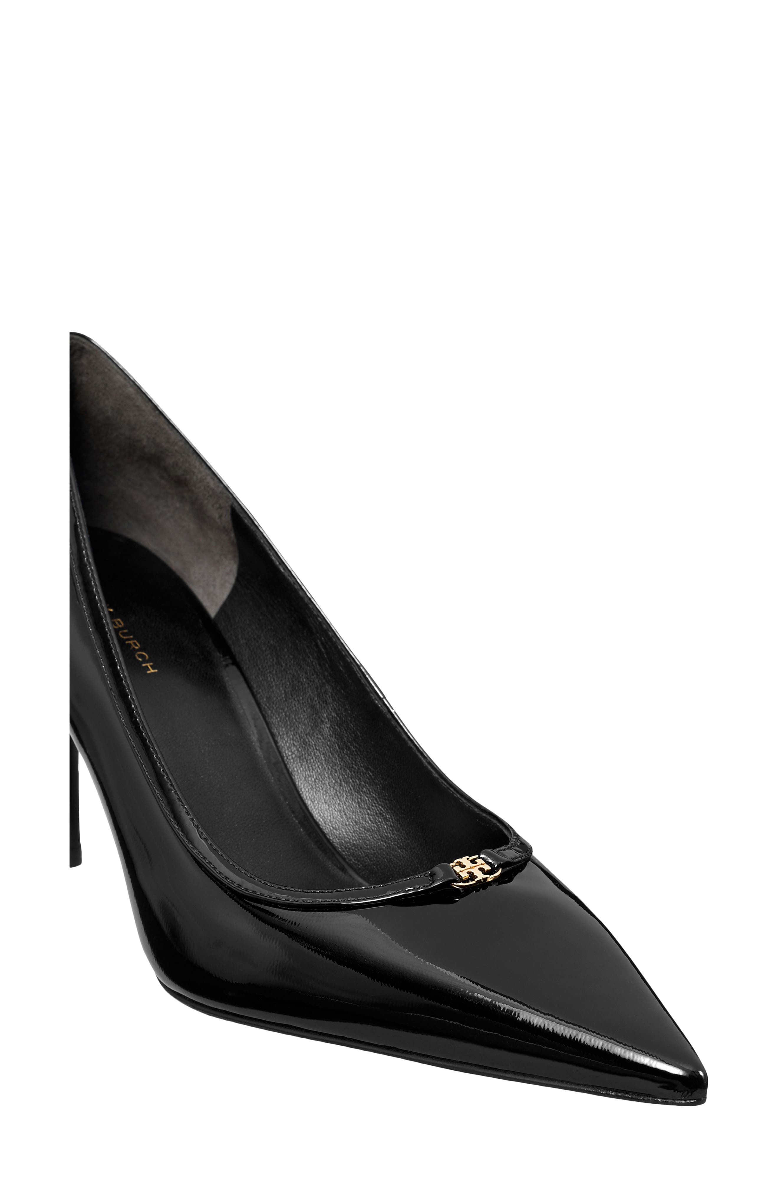 Tory Burch Double T Buckle Pointed Toe Pump, Alternate, color, Perfect Black / Black