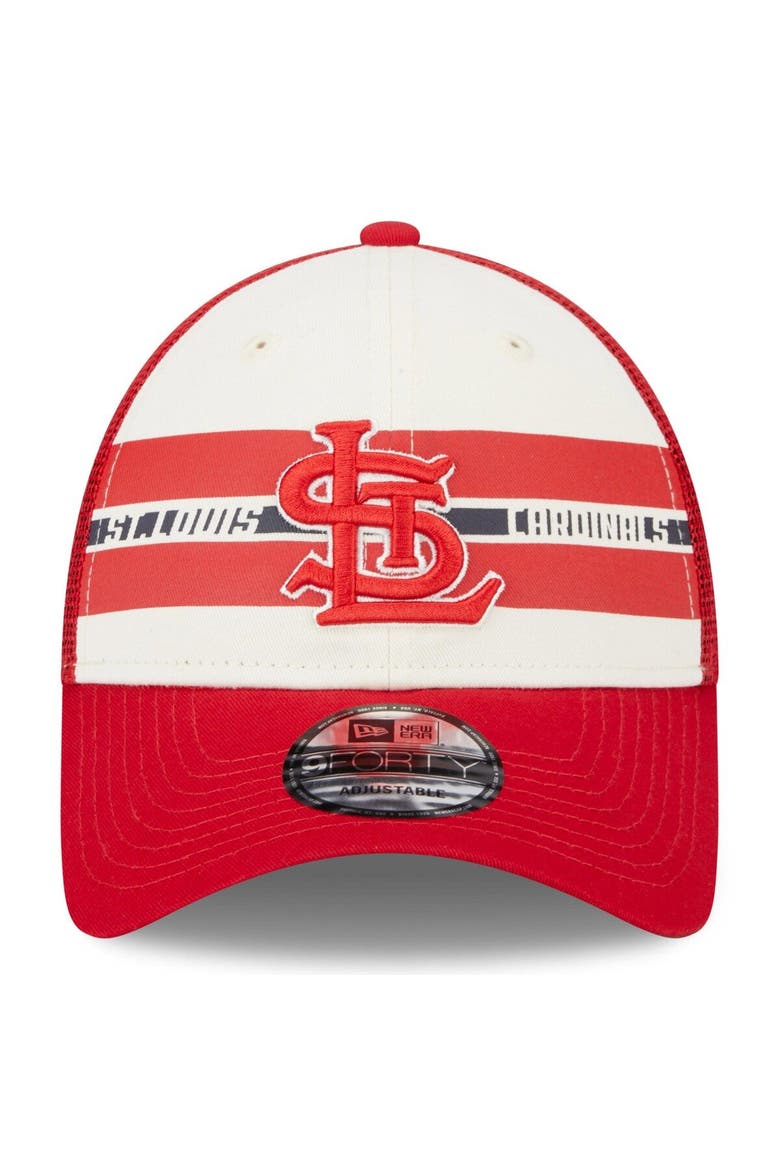 Men's New Era White/Red St. Louis Cardinals Team Stripe Trucker 9FORTY Snapback Hat, Alternate, color, White