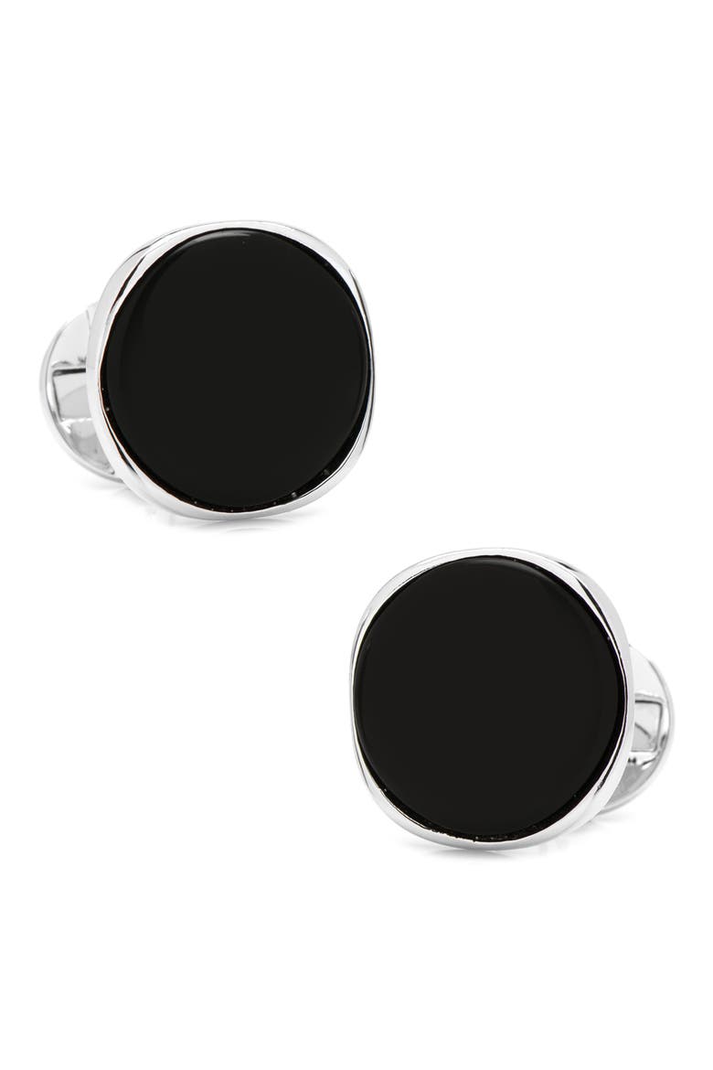 Stone Inlay Round Cuff Links, Main, color, BLACK ONYX