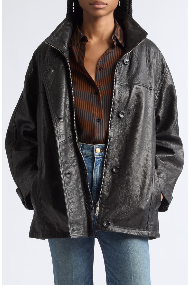 Minimal Leather Anorak Jacket, Main, color, BLACK