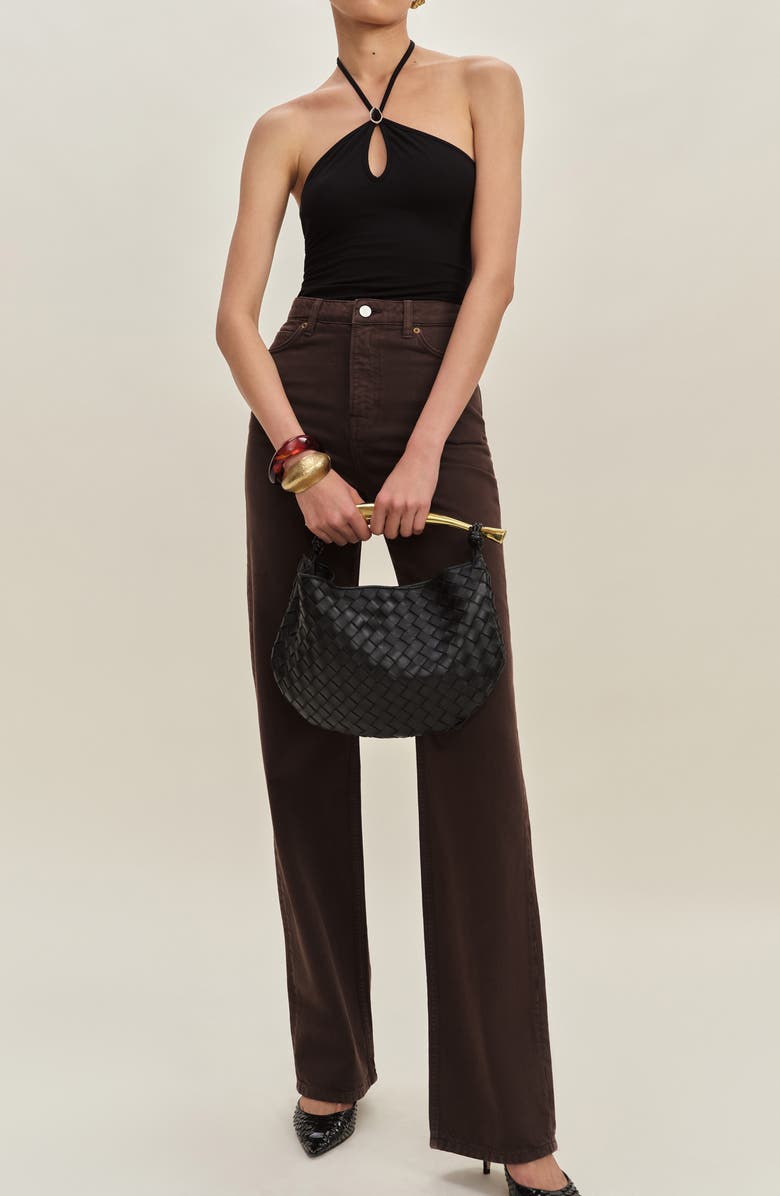 Reformation Juniper Brooch Jersey Halter Top, Alternate, color, Black