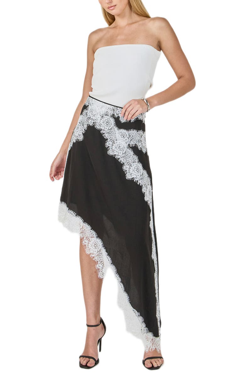 Endless Rose Asymmetric Lace Trim Skirt, Alternate, color, Black/ White