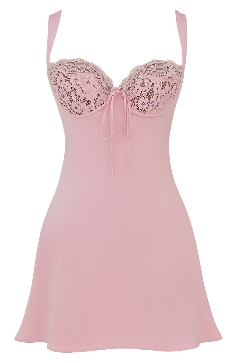 HOUSE OF CB Adriana Lace Inset Satin Minidress, Alternate, color, Rosehill