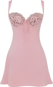 HOUSE OF CB Adriana Lace Inset Satin Minidress